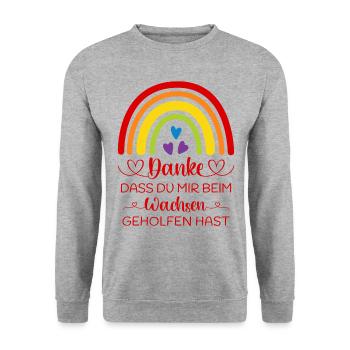 Boho Regenbogen bunt Danke sagen Kita Kindergarten - Unisex Pullover - Weißgrau meliert - Vorne - Alina (178cm) & Michal (187cm)