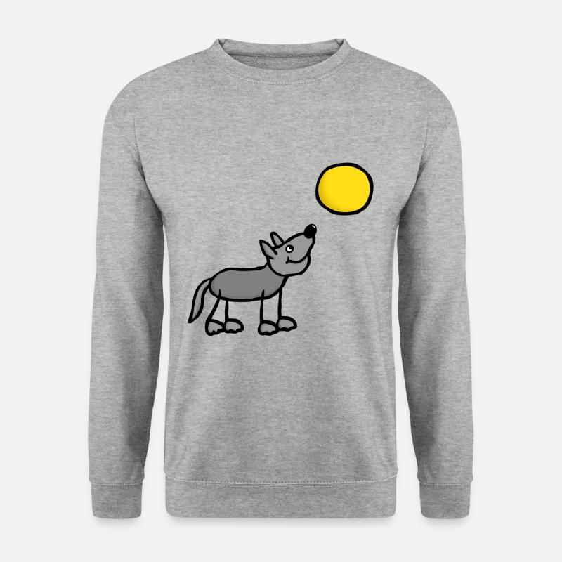 Hund Wolfshund Wolf Mond Vollmond - Unisex Pullover - Weißgrau meliert