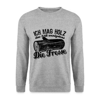 Ich mag Holz das hält wenigstens die Fresse - Unisex Pullover - Weißgrau meliert - Vorne - Alina (178cm) & Michal (187cm)