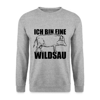 Ich bin eine Wildsau - Sticker - Unisex Pullover - Weißgrau meliert - Vorne - Alina (178cm) & Michal (187cm)