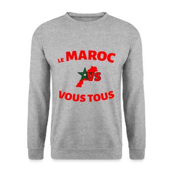Le Maroc Contre Vous Tous Carte Drapeau Marocain - Sweat-shirt Unisexe - gris chiné - Devant - Alina (178cm) & Michal (187cm)