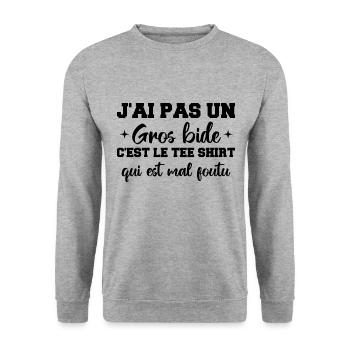 J'ai Pas Un Gros Bide C'est Le Tee Shirt Cadeau - Sweat-shirt Unisexe - gris chiné - Devant - Alina (178cm) & Michal (187cm)