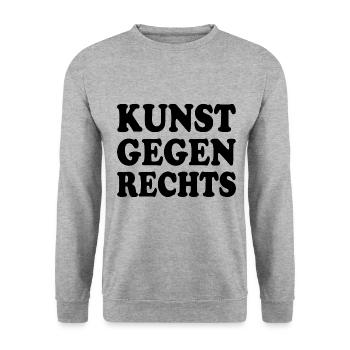 Kunst gegen rechts - Unisex Pullover - Weißgrau meliert - Vorne - Alina (178cm) & Michal (187cm)