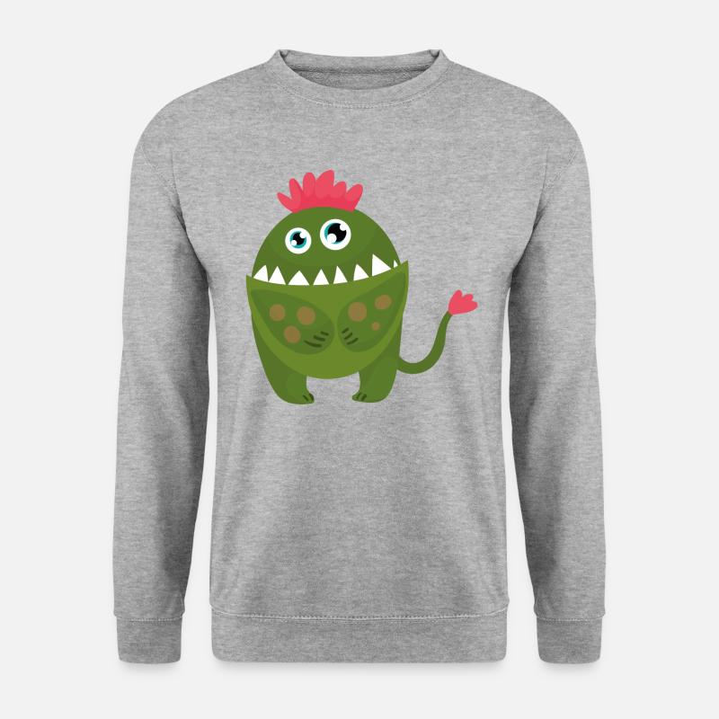 Kleines gruenes Monster lockige rosa rote Haare di - Unisex Pullover - Weißgrau meliert