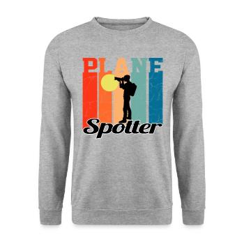 Plane Spotter - Vintage Geschenk Flugzeug - Unisex Pullover - Weißgrau meliert - Vorne - Alina (178cm) & Michal (187cm)