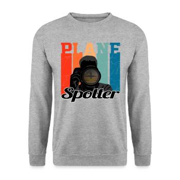 Plane Spotter Camera - Vintage Geschenk Flugzeug - Unisex Pullover - Weißgrau meliert - Vorne - Alina (178cm) & Michal (187cm)