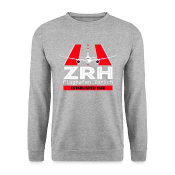 ZRH Flughafen Zürich Switzerland - Plane Design - Unisex Pullover - Weißgrau meliert - Vorne - Alina (178cm) & Michal (187cm)