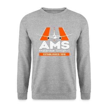 AMS Amsterdam Schiphol Airport - Conception d’avion - Sweat-shirt Unisexe - gris chiné - Devant - Alina (178cm) & Michal (187cm)