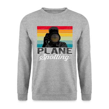 Plane Spotter Sunset - Vintage Geschenk Flugzeug - Unisex Pullover - Weißgrau meliert - Vorne - Alina (178cm) & Michal (187cm)