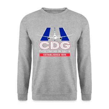 CDG Aéroport Paris Charles de Gaulle - Plane Desi - Sweat-shirt Unisexe - gris chiné - Devant - Alina (178cm) & Michal (187cm)