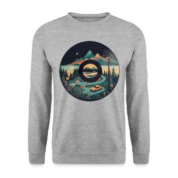 camping Wohnwagen in Berglandschaft mit - Unisex Pullover - Weißgrau meliert - Vorne - Alina (178cm) & Michal (187cm)