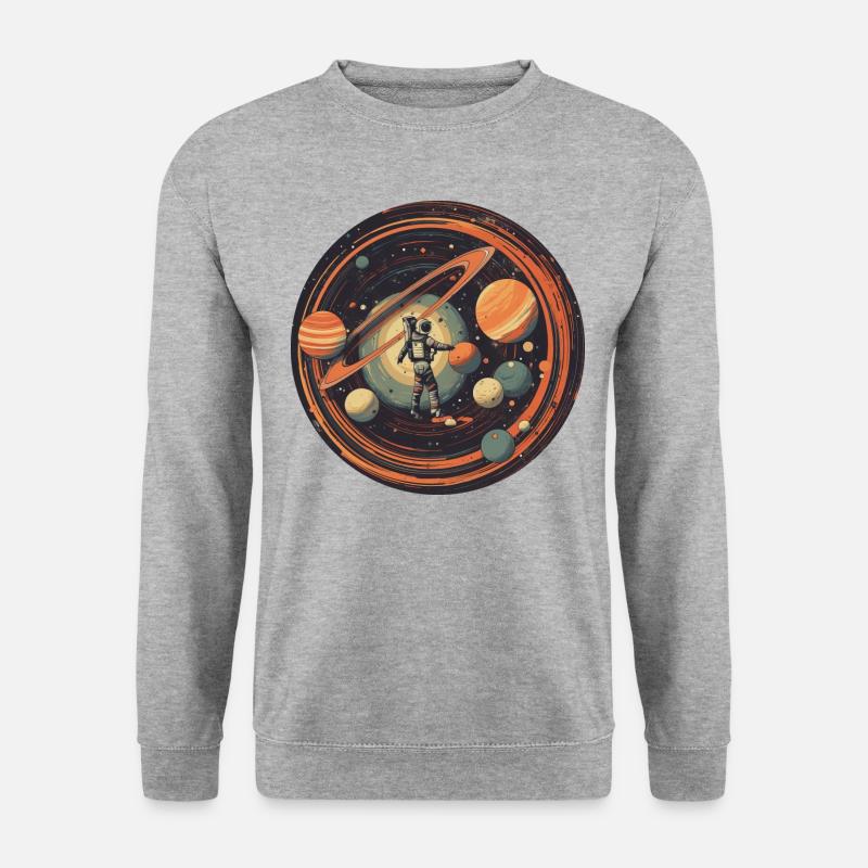 Astronaut im Weltraum mit Sonnensystem und - Unisex Pullover - Weißgrau meliert