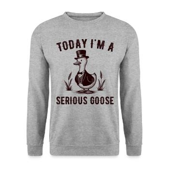 Lustiges Gänse-Zitat Heute bin ich eine ernsthafte Gans - Unisex Pullover - Weißgrau meliert - Vorne - Alina (178cm) & Michal (187cm)