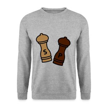 Salz und Pfeffer / Geschenkidee Hobbykoch / Gewürz - Unisex Pullover - Weißgrau meliert - Vorne - Alina (178cm) & Michal (187cm)