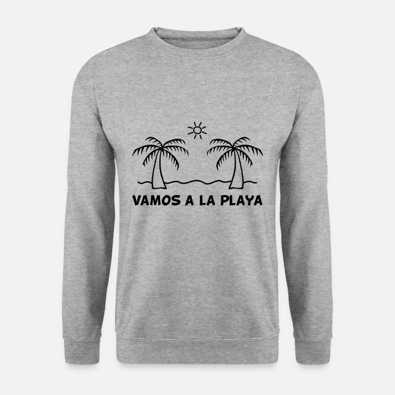 Urlaub Palmen Sonne Party feiern Vamos A La Playa - Unisex Pullover - Weißgrau meliert