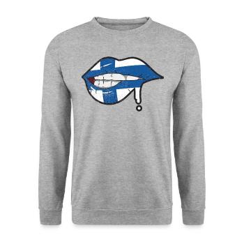 Finnland Flagge Lippen Suomen Lippu - Unisex Pullover - Weißgrau meliert - Vorne - Alina (178cm) & Michal (187cm)