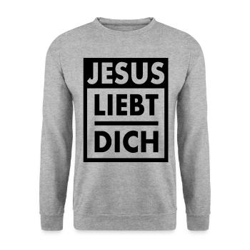 Jesus - Jesus Christus - Gott - Jesus Liebt Dich - Unisex Pullover - Weißgrau meliert - Vorne - Alina (178cm) & Michal (187cm)