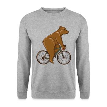 Vélo de course Hipster Ours Idée cadeau - road bike bear - Sweat-shirt Unisexe - gris chiné - Devant - Alina (178cm) & Michal (187cm)