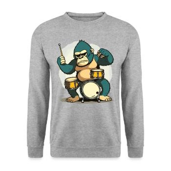 Drumming Gorilla - Unisex Sweatshirt - salt & pepper - Front - Alina (178cm) & Michal (187cm)