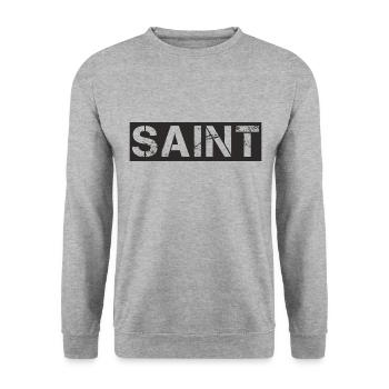 Saint design in used Retro Optik - Unisex Pullover - Weißgrau meliert - Vorne - Alina (178cm) & Michal (187cm)