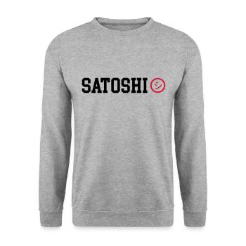 Satoshi Nakamoto BTC Bitcoin - Unisex Pullover - Weißgrau meliert - Vorne - Alina (178cm) & Michal (187cm)