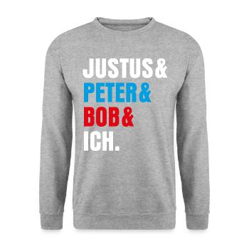Die Drei ??? Justus& Peter& Bob& Ich - Unisex Pullover - Weißgrau meliert - Vorne - Alina (178cm) & Michal (187cm)