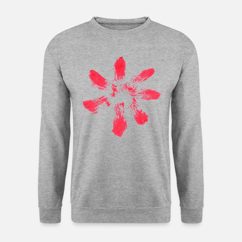 Blume - TUSCHE - Rot - Unisex Pullover - Weißgrau meliert
