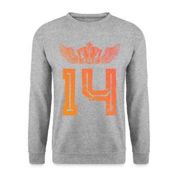 14 Zahl Krone - Unisex Pullover - Weißgrau meliert - Vorne - Alina (178cm) & Michal (187cm)