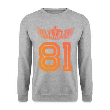 81 Zahl Krone - Unisex Pullover - Weißgrau meliert - Vorne - Alina (178cm) & Michal (187cm)
