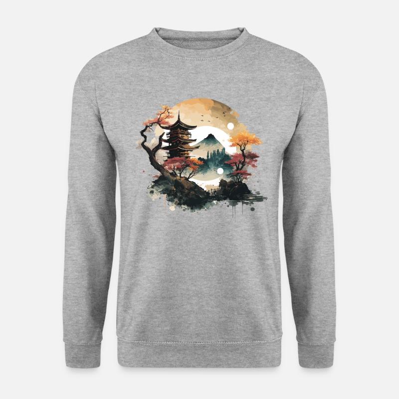 Traditionelle japanische Holzschnittkunst - Unisex Pullover - Weißgrau meliert