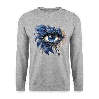 Blaues Schutz Auge Nazar Horusauge Alles sehendes - Unisex Pullover - Weißgrau meliert - Vorne - Alina (178cm) & Michal (187cm)