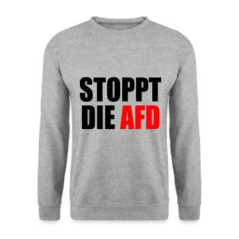Stoppt die afd - Unisex Pullover - Weißgrau meliert - Vorne - Alina (178cm) & Michal (187cm)