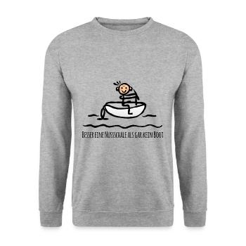Besser eine Nussschale als gar kein Boot - Unisex Pullover - Weißgrau meliert - Vorne - Alina (178cm) & Michal (187cm)