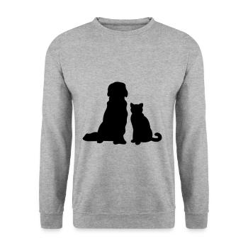 Cat with dog - Unisex Sweatshirt - salt & pepper - Front - Alina (178cm) & Michal (187cm)