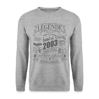 20th birthday legend proven since 2003 born - Unisex Sweatshirt - salt & pepper - Front - Alina (178cm) & Michal (187cm)