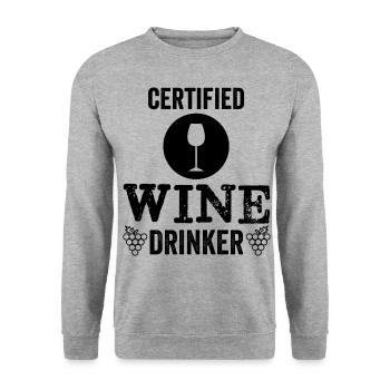 Zertifizierter Weinliebhaber Wein Trinker - Unisex Pullover - Weißgrau meliert - Vorne - Alina (178cm) & Michal (187cm)