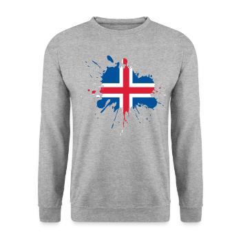Iceland Flagge Fleckendesign - Unisex Pullover - Weißgrau meliert - Vorne - Alina (178cm) & Michal (187cm)
