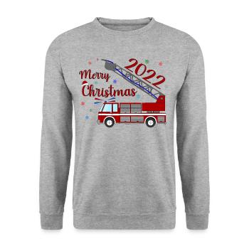 Camion de pompiers Joyeux Noël 2022 - Sweat-shirt Unisexe - gris chiné - Devant - Alina (178cm) & Michal (187cm)