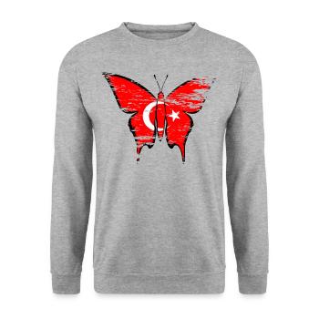 Drapeau de la Turquie papillon utilisé - Sweat-shirt Unisexe - gris chiné - Devant - Alina (178cm) & Michal (187cm)