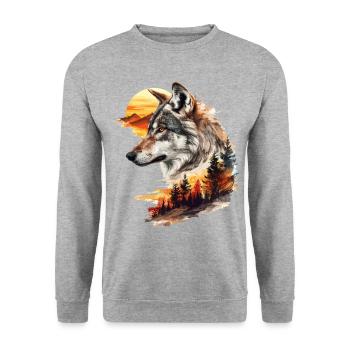 Loup Tête de loup Nature sauvage Aventure Forêt Soleil - Sweat-shirt Unisexe - gris chiné - Devant - Alina (178cm) & Michal (187cm)