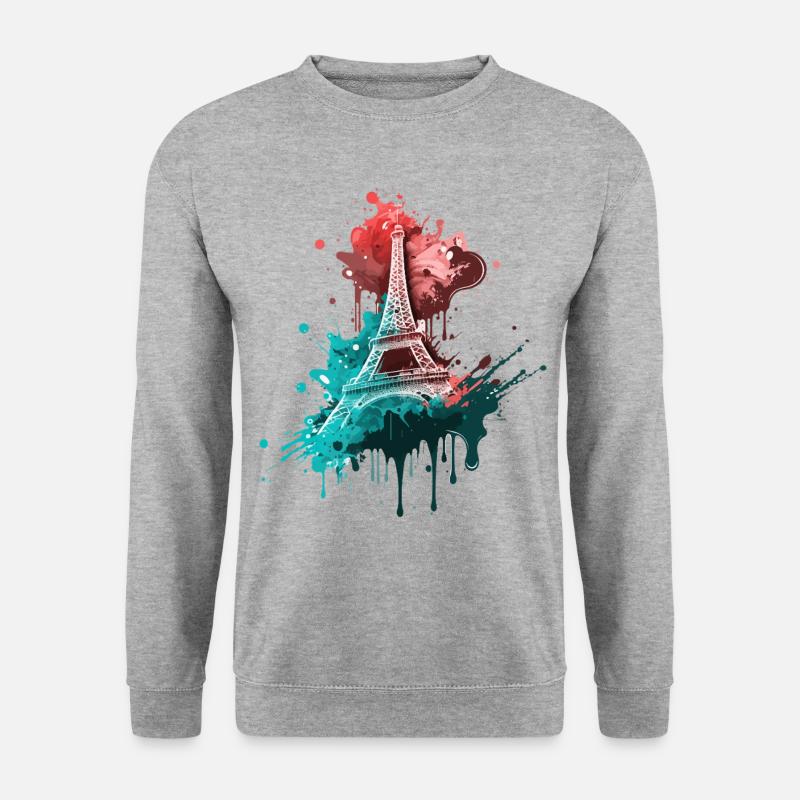 Paris Eiffelturm Skyline Frankreich Splash Bunt - Unisex Pullover - Weißgrau meliert