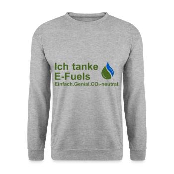 Ich tanke E-Fuels - Unisex Pullover - Weißgrau meliert - Vorne - Alina (178cm) & Michal (187cm)