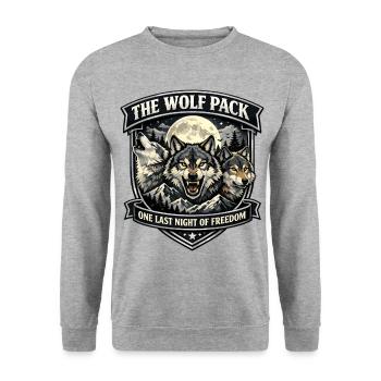 Wolfpack JGA: One Last Night of Freedom Emblem - Unisex Sweatshirt - salt & pepper - Front - Alina (178cm) & Michal (187cm)