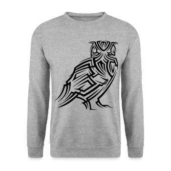 Eule Tribal Tattoo - Unisex Pullover - Weißgrau meliert - Vorne - Alina (178cm) & Michal (187cm)
