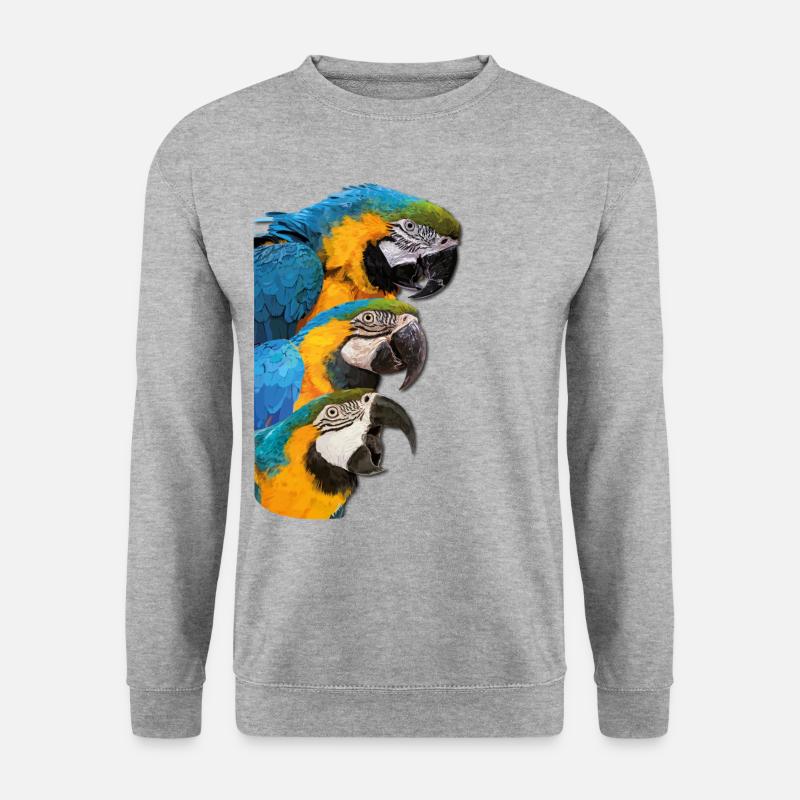 Blau-gelber Ara - Unisex Pullover - Weißgrau meliert