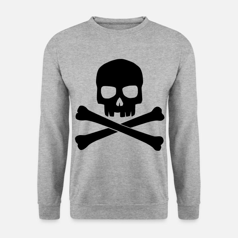 Totenkopf Schwarz mit gekreutzten Knochen - Unisex Pullover - Weißgrau meliert