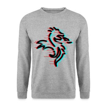 Glitch Drache - Unisex Pullover - Weißgrau meliert - Vorne - Alina (178cm) & Michal (187cm)