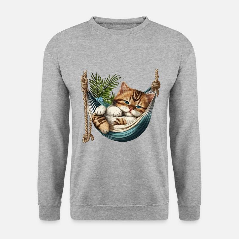 Katze in einer Hängematte - Unisex Pullover - Weißgrau meliert