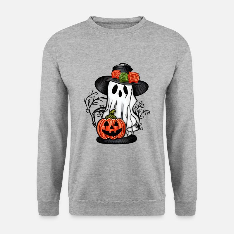 Geist mit einem Kürbis 2 - Unisex Pullover - Weißgrau meliert