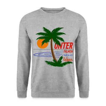 UNTER PALMEN LÄSST ES SICH LEBEN - Unisex Pullover - Weißgrau meliert - Vorne - Alina (178cm) & Michal (187cm)